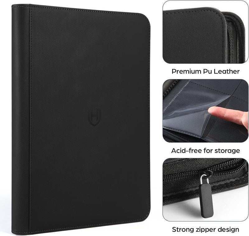 Pemocyny Card Binder 9 Pocket with Zipper, 648 Pockets Trading Card Holder Book, Premium PU Cover Zip Folder Binder, Side Loading Carrying Case Binder Album for TCG, MTG, Sports Cards, Game Cards - Image 4